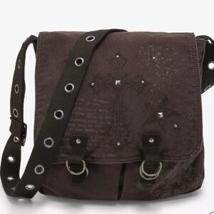 Gothic Cross & Filigree Studded Messenger Bag